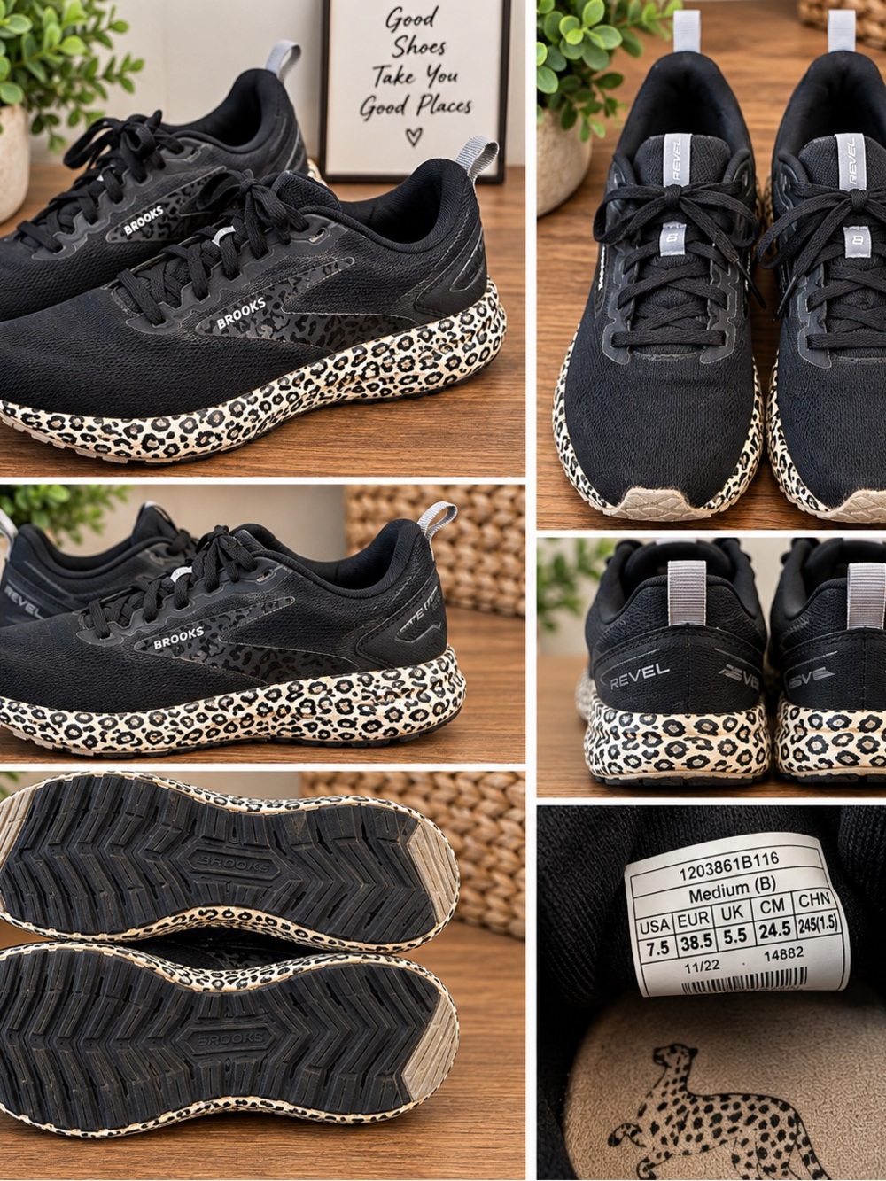 Brooks Women's Black Running Shoes with Leopard-Print Midsole